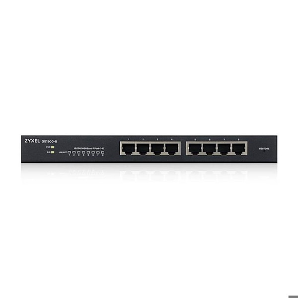 Autonom switch - ZYXEL - GS1900-8 - 8 portar RJ-45 - Gigabit Ethernet - Utan fläkt Svart