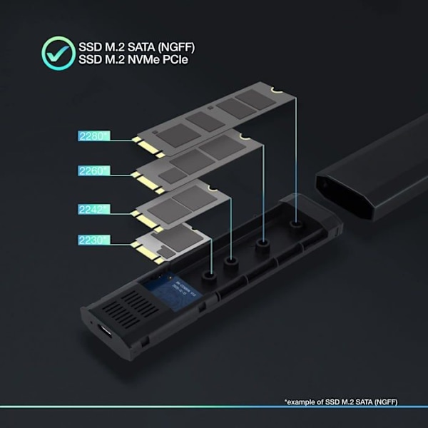 Fodral - station för PC-komponent Tooq - TQE-2223B - Extern M.2 NGFF/NVMe USB3.1 GEN2 VÄSKOR Svart