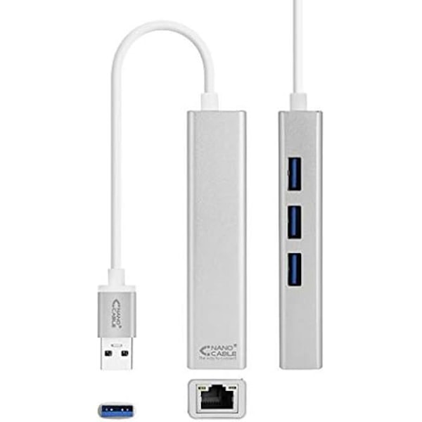 USB 3.0-omvandlare för Gigabit Ethernet + 3X USB3.0 - NANOCABLE 10.03.0403 Silver