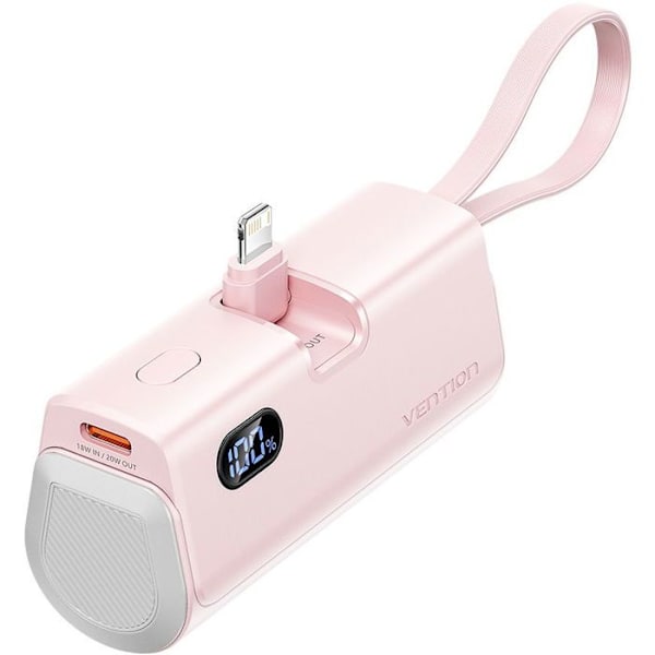 Vention Strömförsörjning med LED-skärm 4800mAh (USB-C Lightning USB-C) 22.5W Rosa Fällbar Lightning Typ