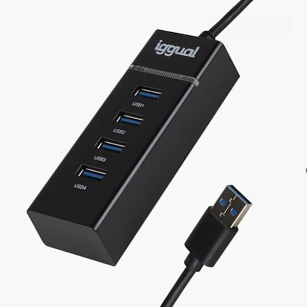 USB-hubb - IGGUAL - 4 USB 3.0-portar - Hastighet 5 Gbit/s - Färg Svart - Typ USB-A