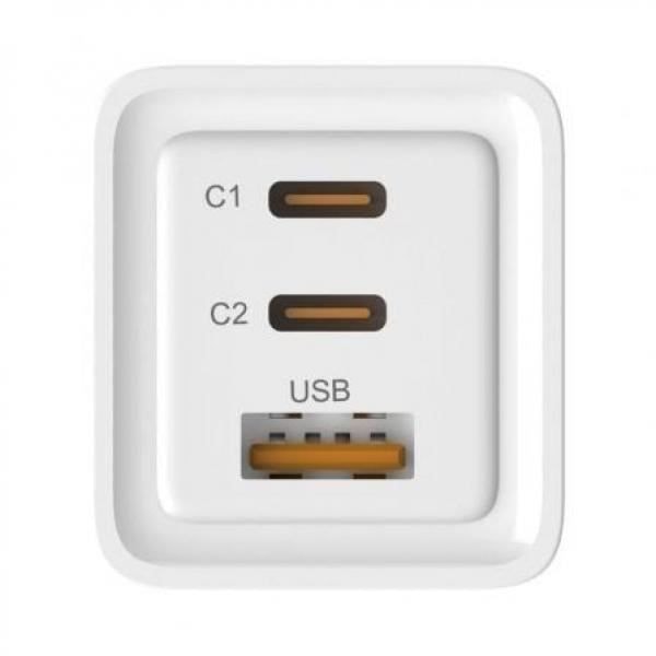 65W GaN 2 USB-C PD + 1 USB-A Laddare Svart Universalladdare för snabbladdning på kompatibla enheter. GaN-laddaren