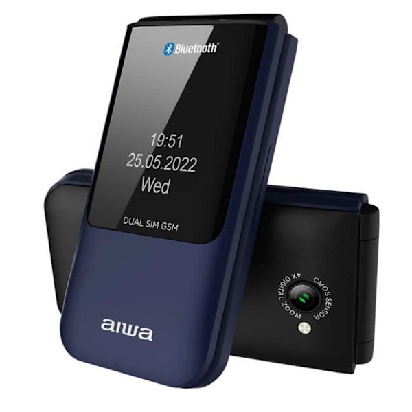 Aiwa FP-24DB BLÅ dual SIM senior flip-telefon med färgskärm och kamera Blå