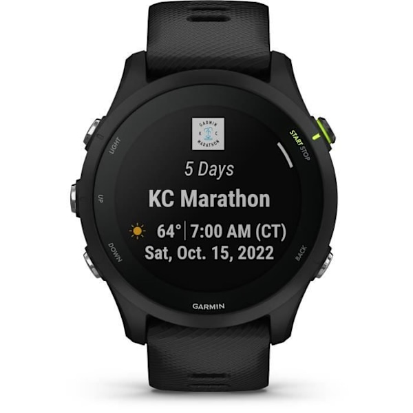 Connected klocka - Garmin - Forerunner 255 Music - Svart - 5 metallknappar - Batteritid 14 dagar Svart