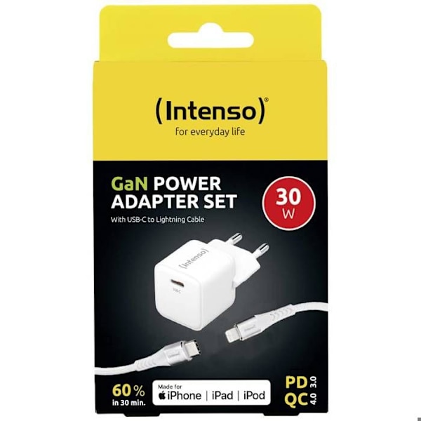 Intenso W30C GaN + C315L Inomhus USB-laddare Utström (max.) 3 A USB-C®, Lightning Nr. av utgångar: 1 x Ga