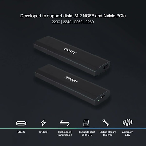 Fodral - station för PC-komponent Tooq - TQE-2223B - Extern M.2 NGFF/NVMe USB3.1 GEN2 VÄSKOR Svart