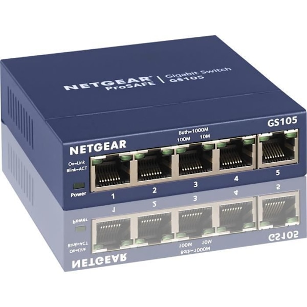 NETGEAR GS105 5-ports metall Gigabit Ethernet-switch (10/100/1000), ProSAFE-skydd, livstidsgaranti Idealisk för små och medelstora företag och VSE Blå