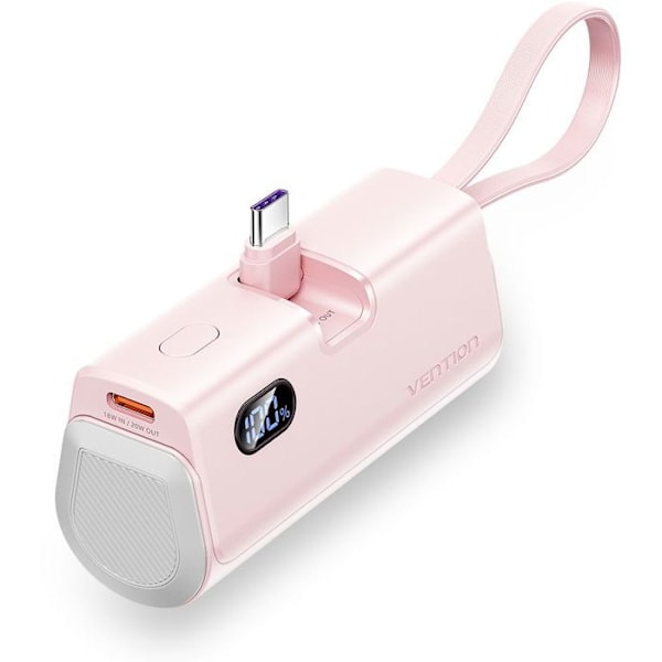 Vention Strömförsörjning med LED-skärm 4800mAh (USB-C Lightning USB-C) 22,5W Rosa Fällbar Typ USB-C