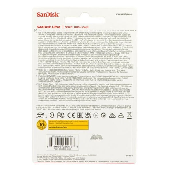SanDisk Ultra SDXC UHS-I U1 128GB 140MB/s Full HD Video SDXC-kort Kamera Kamera
