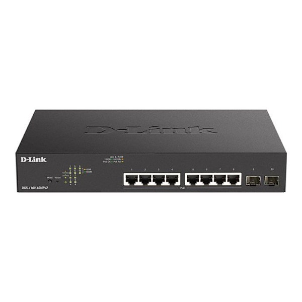 Switch D-Link DGS 1100-10MP V2 - Smart - 8x10/100/1000 PoE - 2xGigabit SFP - Rack och Desktop Svart