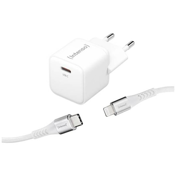 Intenso W30C GaN + C315L Inomhus USB-laddare Utström (max.) 3 A USB-C®, Lightning Nr. av utgångar: 1 x Ga Vit