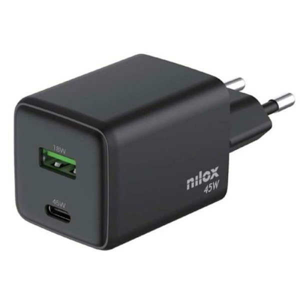 Nilox Väggladdare 45W USB-C och USB-A Svart NXGANUSBC45