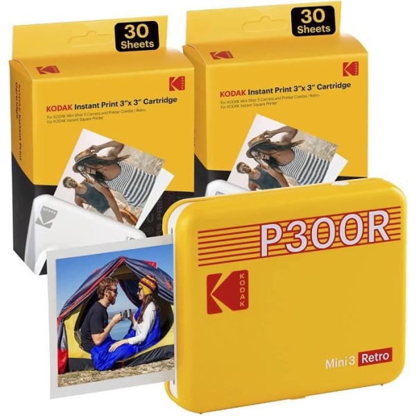 Kodak Mini 3 Retro Yellow, bärbar fotoskrivare, snabb utskrift, HD-foton, 54 x 86 mmn Bluetooth, iOS och Android kompatibel
