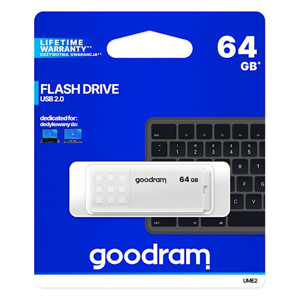 GOODRAM 64 GB UME2 BLANCO USB 2.0-nyckel - 64 GB kapacitet - USB 2.0-gränssnitt - Goodram varumärke