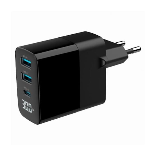 USB-laddare 30W - GEMBIRD - 3 portar - QC 3.0 - Power Delivery - GaN-teknik Svart