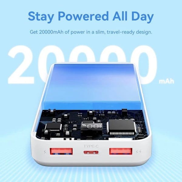 Extern batteri USB-C, 2xUSB, Micro-USB, LED-skärm, PD22.5W, 20000mAh - Vention (FHLB0) - Svart