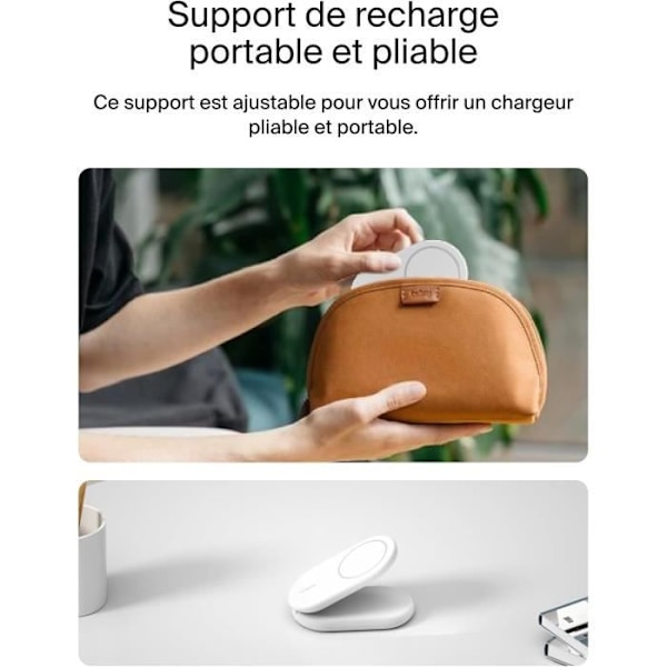 Trådlös Laddare - BELKIN - BoostCharge - 15 W Qi2 - Kompatibel med MagSafe - 2-i-1 Fällbar Vit