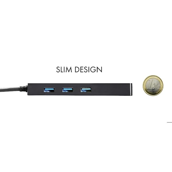 USB-C koncentrator - I-TEC - SLIM HUB - 3 USB 3.0 portar - Gigabit Ethernet - Inbyggd USB-C 3.1-kabel