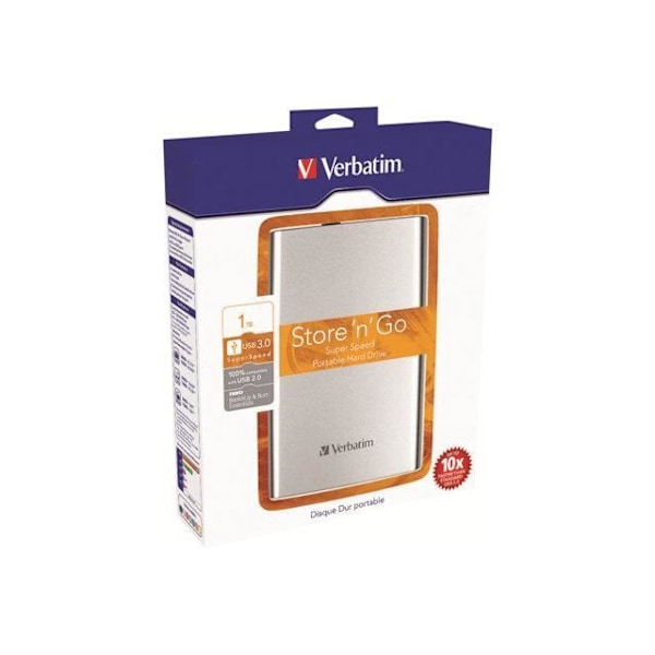 VERBATIM Store'n'Go extern hårddisk - 1 TB - USB 3.0 - 2.5" - Grå