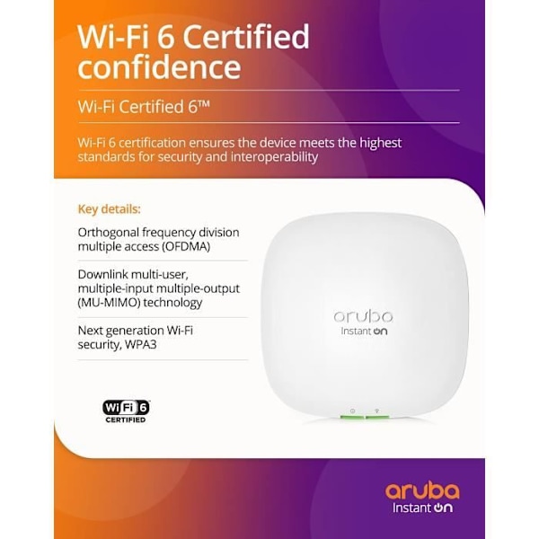 ARUBA HPE Instant ON AP22 trådlös åtkomstpunkt - 802.11ax - Bluetooth, Wi-Fi