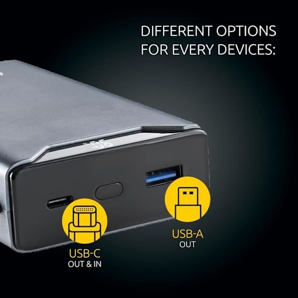 Intenso Powerbank F20000, Externbatteri med PD 20 W QC 18 W, USB-C och USB-A port, 20 000 mAh, Grå