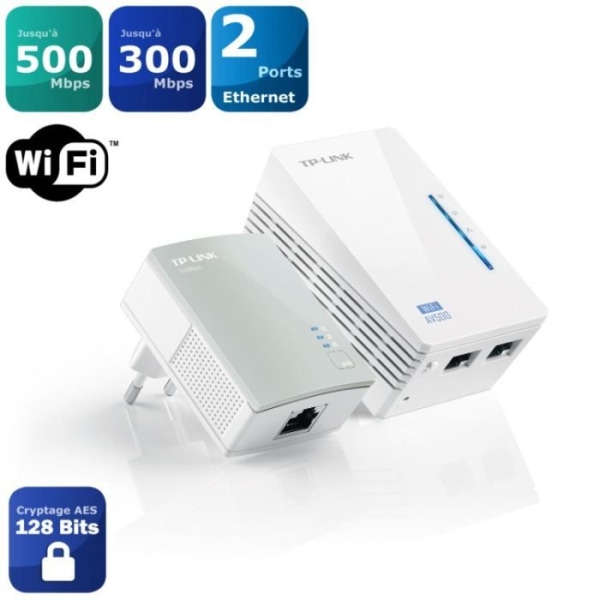 TP-Link TL-WPA4220 KIT-kit med 2 Powerline 600 Mbps Wi-Fi 300 Mbps med 2 Ethernet-portar - Idealisk lösning för att dra nytta av Multi-T-tjänsten
