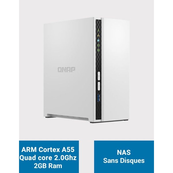 Lagringsserver (NAS) - QNAP - TS-233 - Quad-core ARM Cortex A55 med integrerad NPU Vit