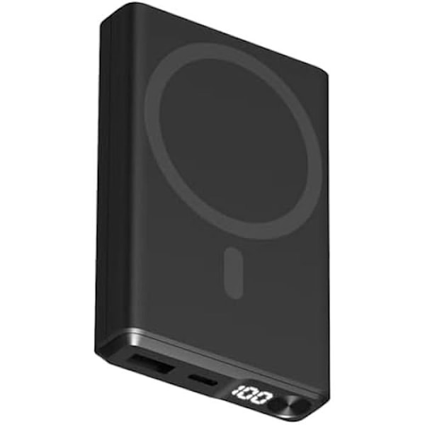Ksix Mini Lithium Polymer Powerbank 10 000 mAh 10 W USB-A till USB-C-kabel medföljer Simultan Charging Black (MagSafe, 10 000 mAh) Svart