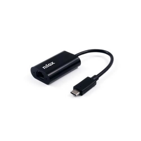 Typ C till Ethernet-kabeladapter - NILOX - NXADAP06 - 1 Ethernet LAN-port (RJ-45) - 1 USB-port - Svart