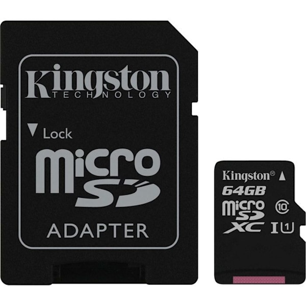 Kingston Canvas Select microSDXC-kort - 64 GB - Klass 10/UHS-I (U1) - 80 MB/s Läs - 10 MB/s Skriv