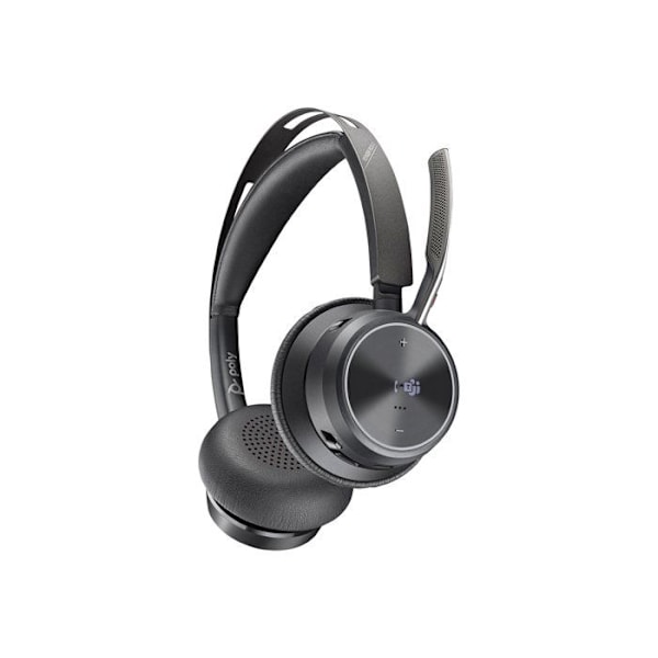 Poly Voyager Focus 2 Microsoft Teams certifierade USB C-headset + USB-C/A-adapter - Microsoft Teams-certifiering - Google Assistant