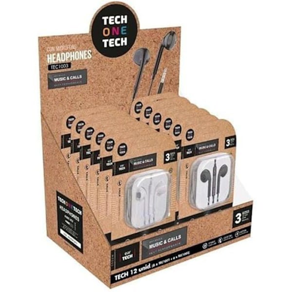 TECHONETECH EAR TECH EXPOSITOR AV 12 INTRAURELLA HÖRTELEFONAR - INTEGRERAD MIKROFONER - MINIJACK 3,5MM - VOZ ASISTENTE - KABEL DE Flerfärgad