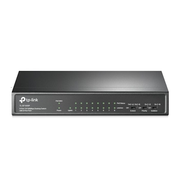 TPLINK TL-SF1009P 9-portars PoE+ Switch TL-SF1009P PoE+ Switch 8x 10/100Mbps PoE+ + 1x RJ45 10/100 Non-PoE 65W 802.3at/af Desktop
