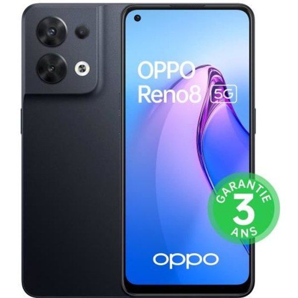 Smartphone - OPPO - Reno8 - 256GB - 5G - Shimmer Black - Dubbel bakåtvänd kamera