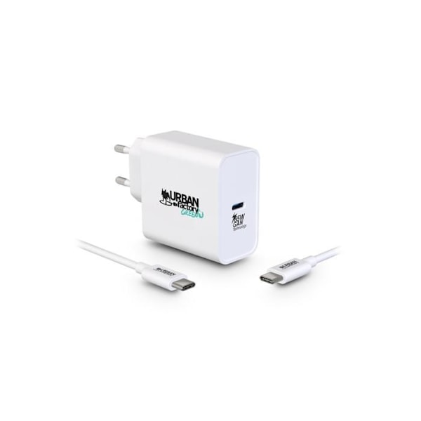 USB-C väggladdare - Urban Factory - CYCLEE - 65 W - Ekodesignad - Vit