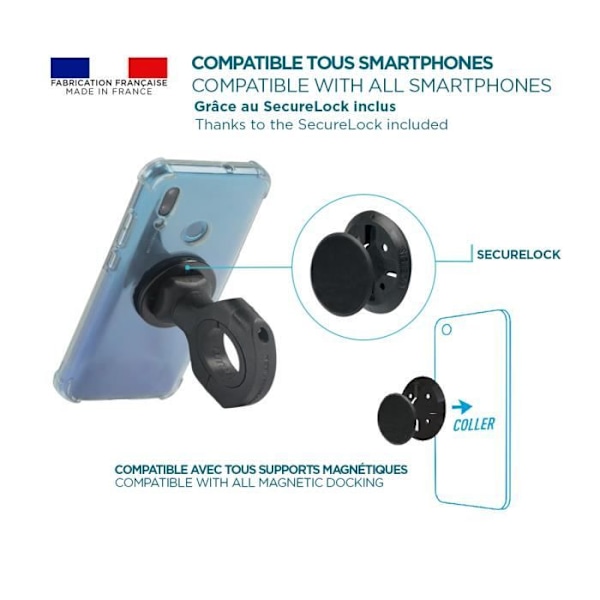Stöd Smarttelefon - MOBILIS - Universell - Tillverkad i Frankrike - Lätt och robust - Vibrationabsorbering Svart
