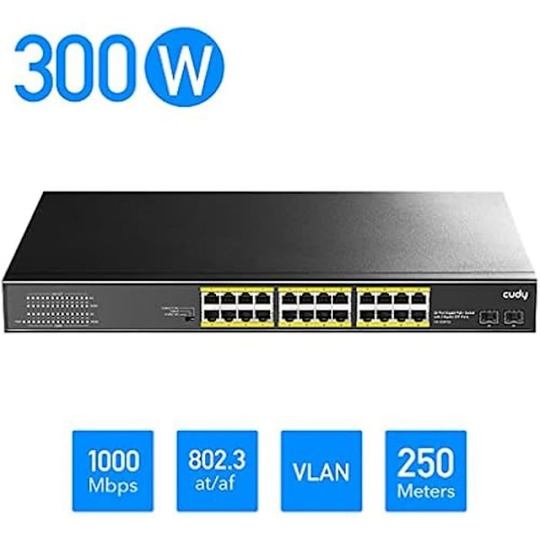 Switch - CUDY - GS1028PS2 - 24 portar Gigabit PoE+ - 300W - 2 portar SFP