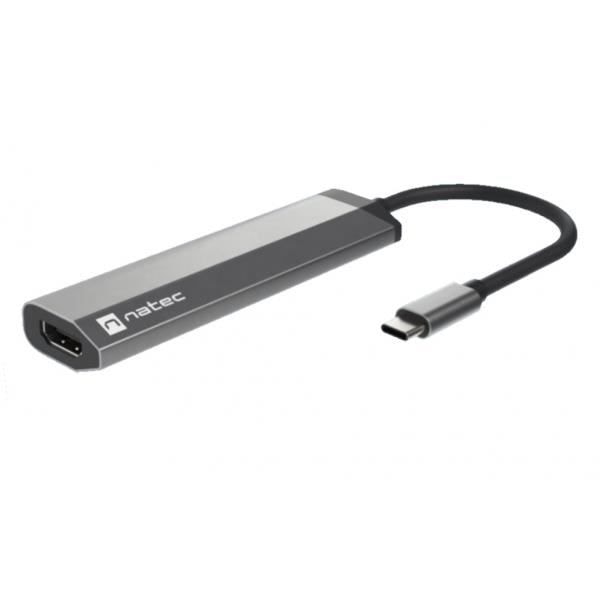 NATEC Fowler Slim USB-C 2XUSB 3.0,HDMI 4K,USB-C PD-adapter - Kabelansluten - Svart