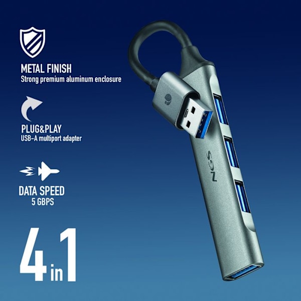 USB-hub - NGS - IHUB4 MICRO - 4 portar - USB 3.2 Gen1 - Kompakt - Aluminium