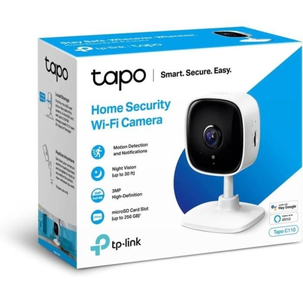 Inomhus WiFi övervakningskamera - TP-Link Tapo C110 - HD 2K 3MP - Rörelsedetektering - Night Vision