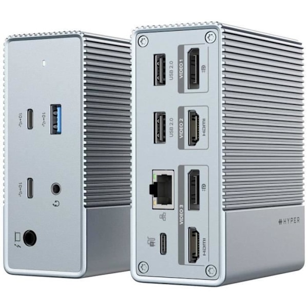 USB-C-docka - HYPER - HDG212B - 100W strömförsörjning - USB 3.2 Gen 2 - Silver