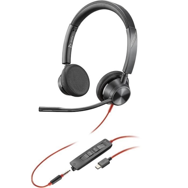 HP Poly Blackwire 3325 Stereo USB-C-headset +3,5 mm-kontakt +USB-C/A-adapter