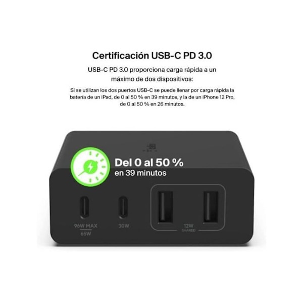 Laddare - Belkin - DOCK 108W - 4 portar - USB-C och USB-A - Intelligent strömdelning