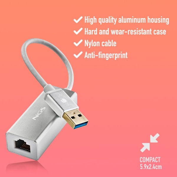 USB 3.0 nätverksadapter - NGS - HACKER 3.0 - RJ45 - 1Gbps - 15cm - Plug and Play