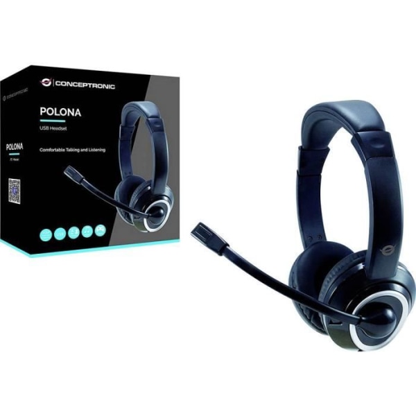 CONCEPTRONIC POLONA 01B headset - USB-kabel runt hörnsvart