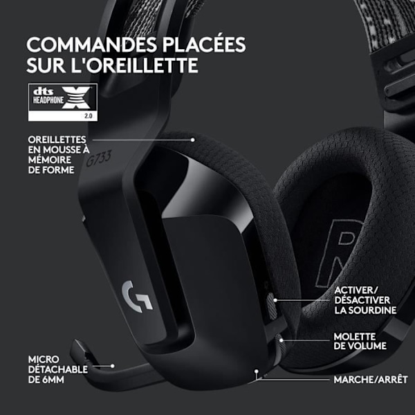 Spelheadset - Trådlöst - LOGITECH G - G733 Lightspeed - Svart