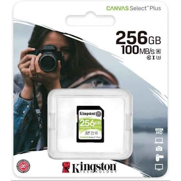 KINGSTON Canvas Select Plus Flash-minneskort - 256 GB - Video Class V30 / UHS-I U3 / Class10 - SDXC UHS-I