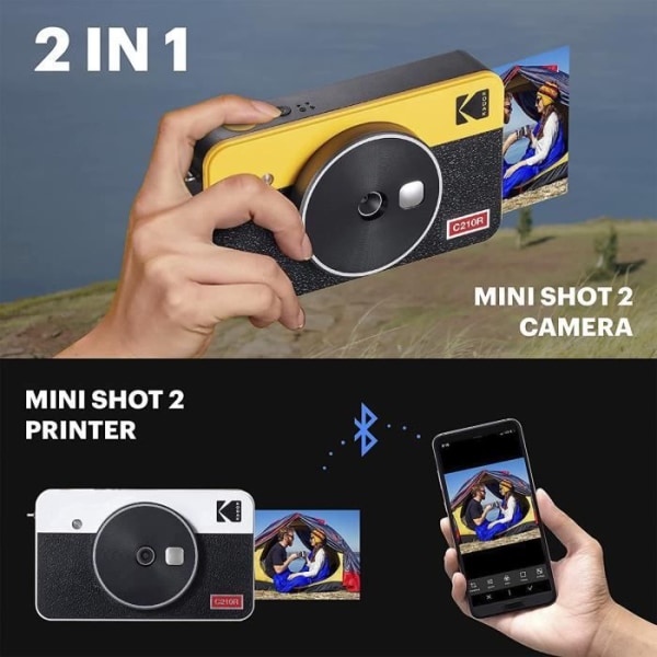 Kodak Mini Shot 2 Retro C210R Gul, instant filmkamera med bärbar trådlös fotoskrivare, Bluetooth