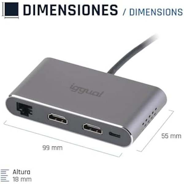 Typ C Hub - IGGUAL - 8 i 1 - 2 x HDMI - 2 x USB - RJ45 - PD100 W