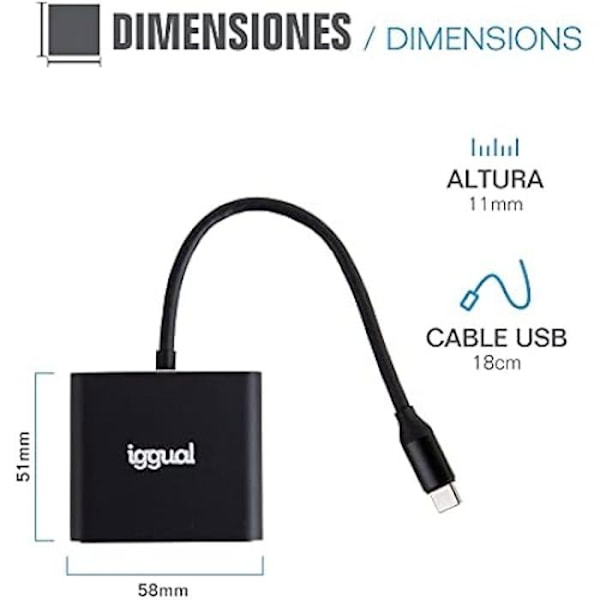 USB Hub - IGGUAL - IGG318461 - 4 portar - USB-gränssnitt - Kompatibel med alla enheter